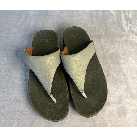 Fitflop Lulu Shimmer Suede Sandals Women's 9 Green Comfort Summer Flip Flops‎ - Picture 1 of 5